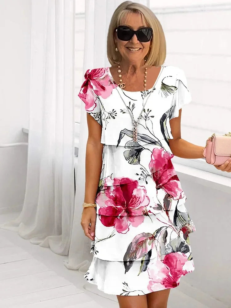 Floral Short Sleeve Tiered Ruffle Midi Dress 6
