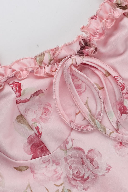 Floral Print Strapless Tie-Front Corset Mini Dress