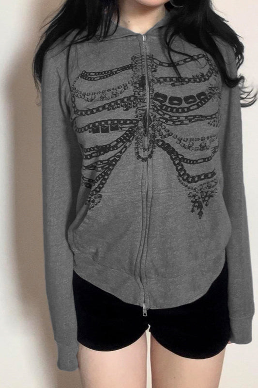 Gothic Skeleton Chain Zip Hoodie
