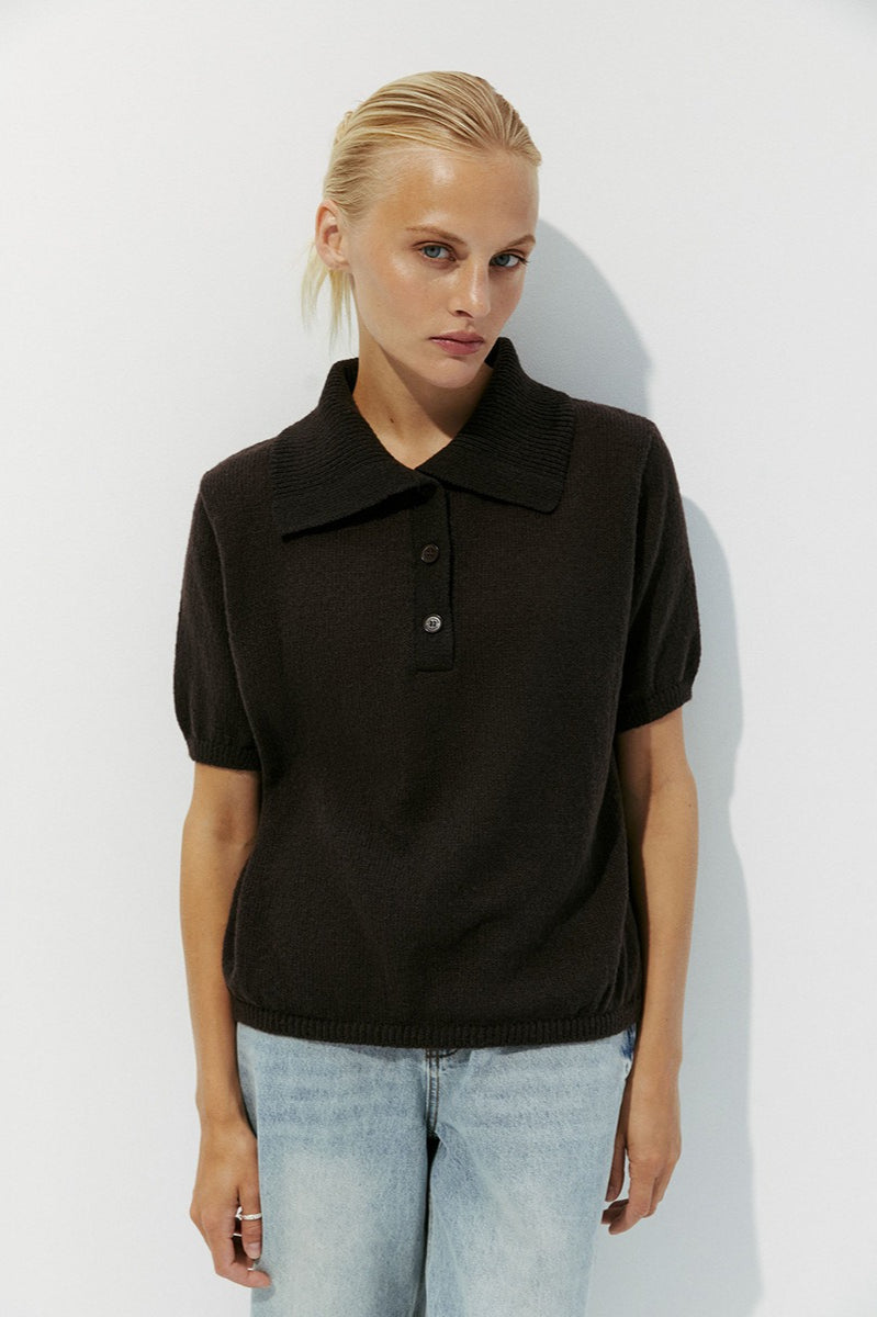 Hollow Out Polo Knit Sweater