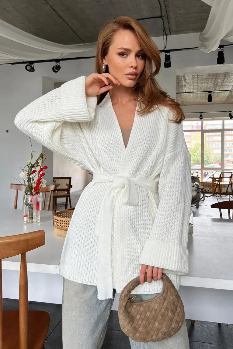 Relaxed Cozy Tie Waist Knit Cardigan 9