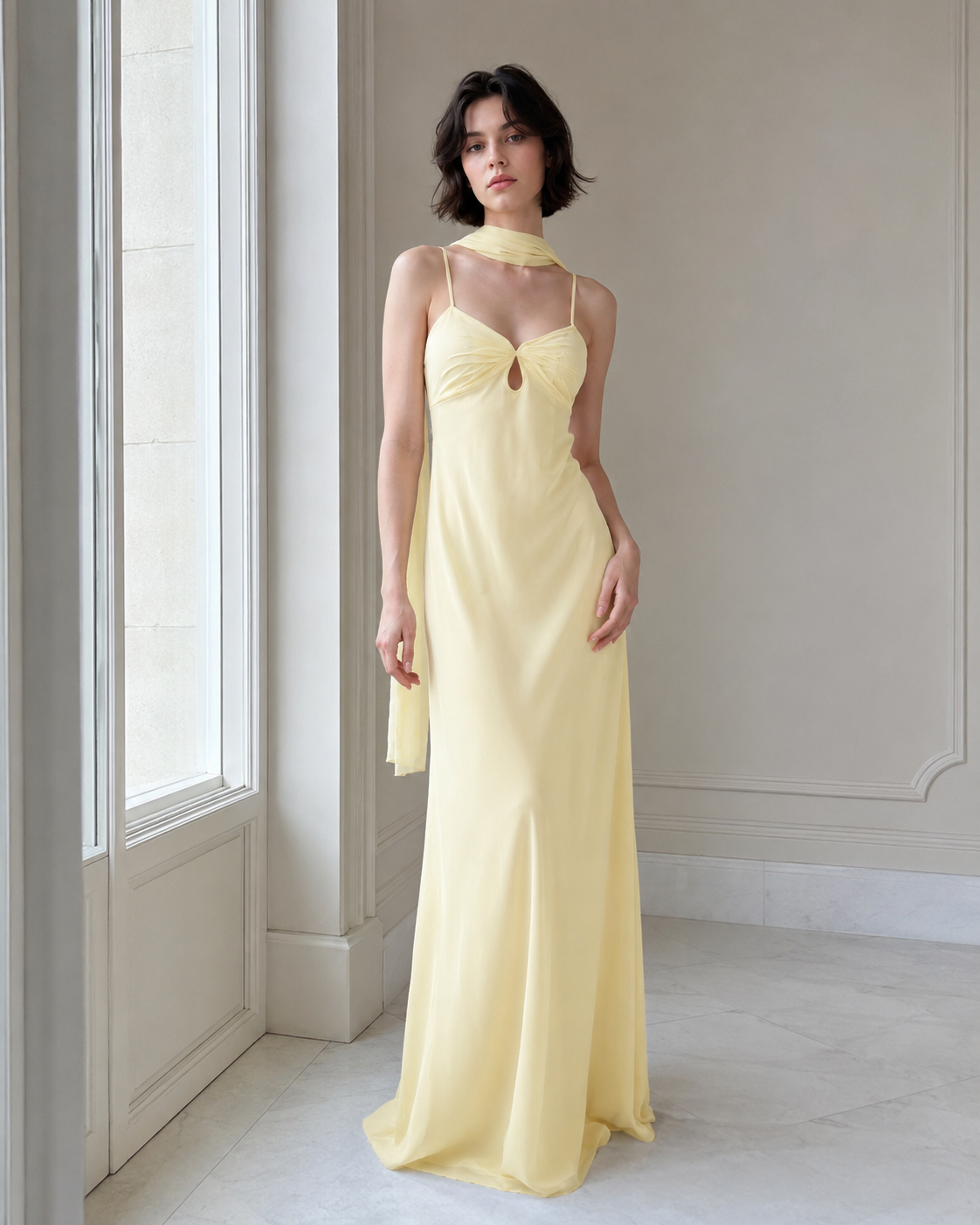 Chiffon Sweetheart Keyhole Slip Maxi Gown