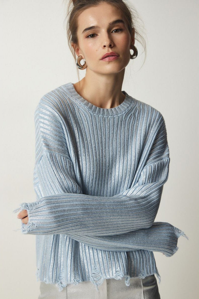 PrincessAce Silver Foil Long Sleeve Slim Fit Sweater