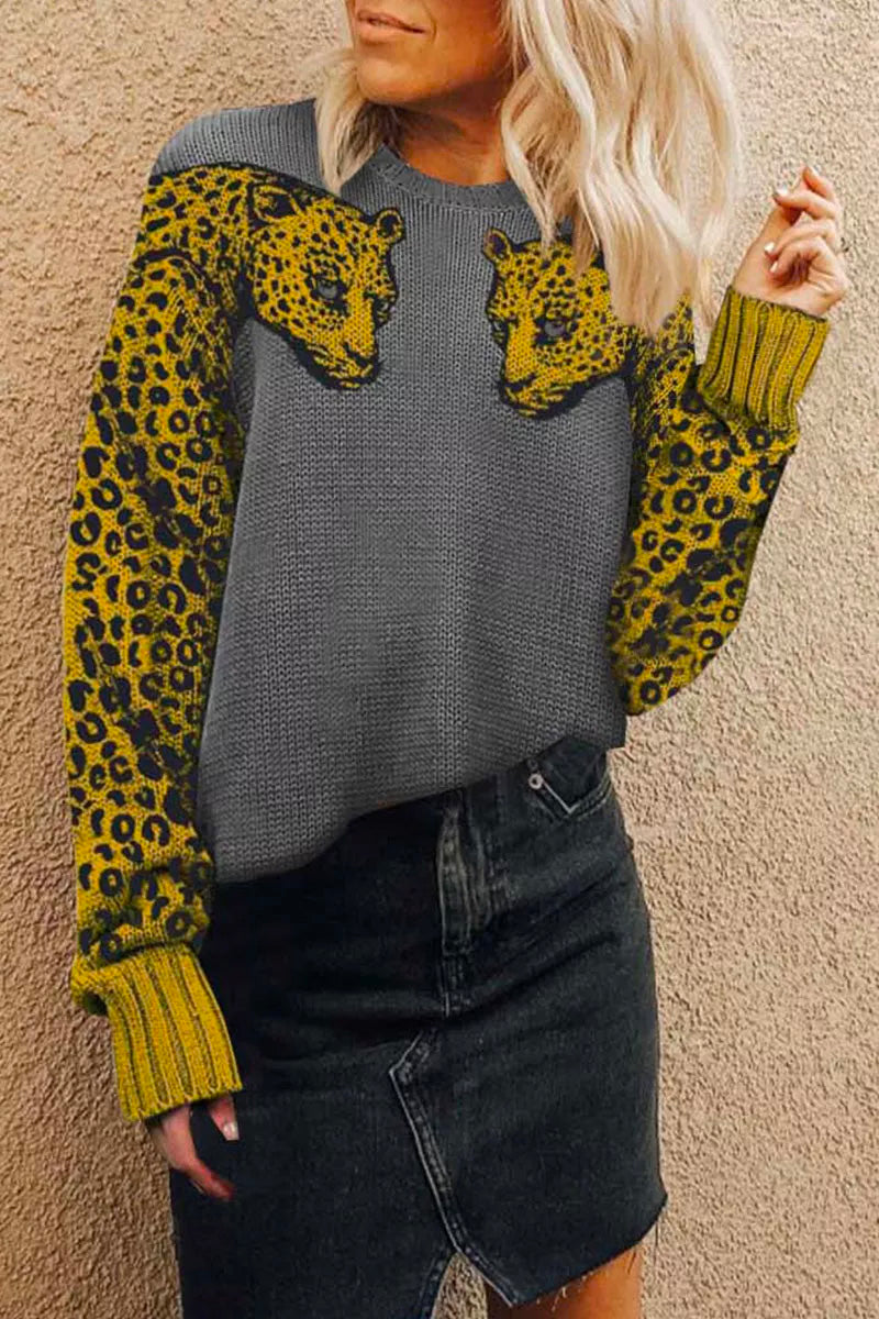 Leopard Patchwork Grey Sweater