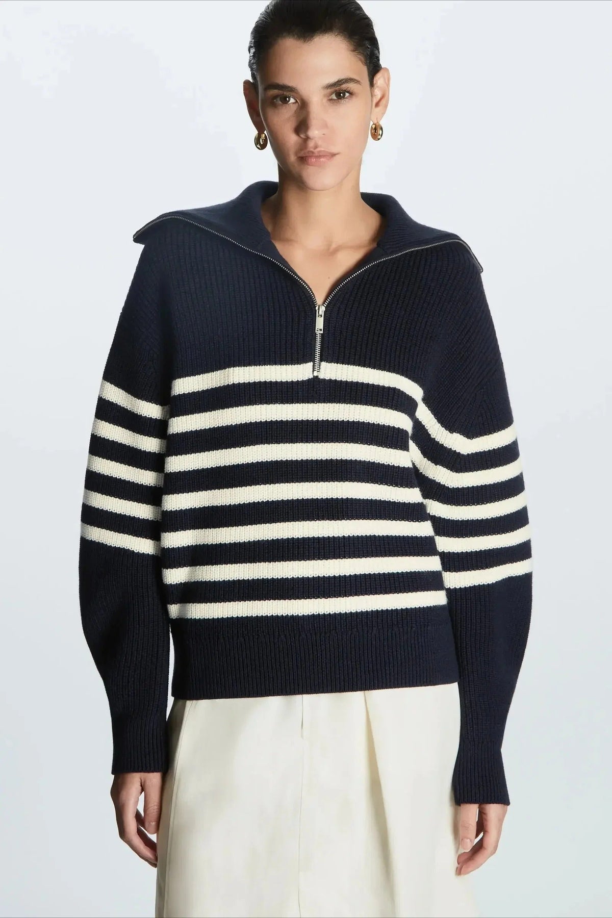 Wool Blend Open Collar Sweater