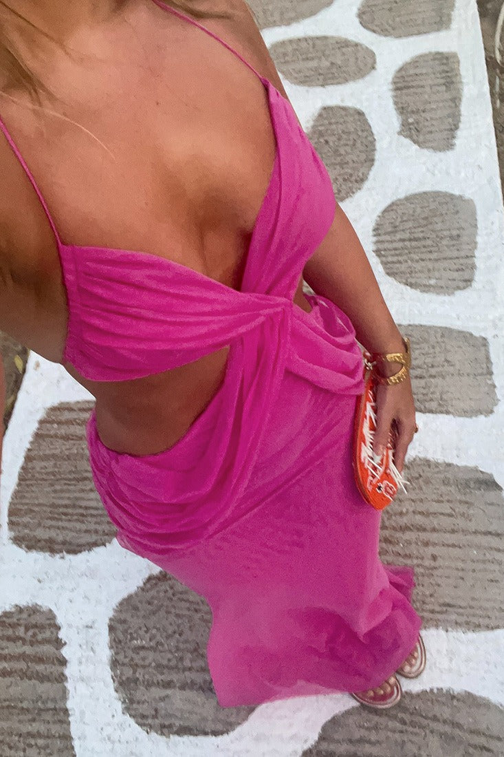 Mesh Halter Neck Twist-Front Cutout Maxi Dress 4