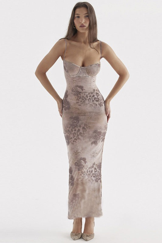 Floral Print Sweetheart Bodycon Maxi Dress