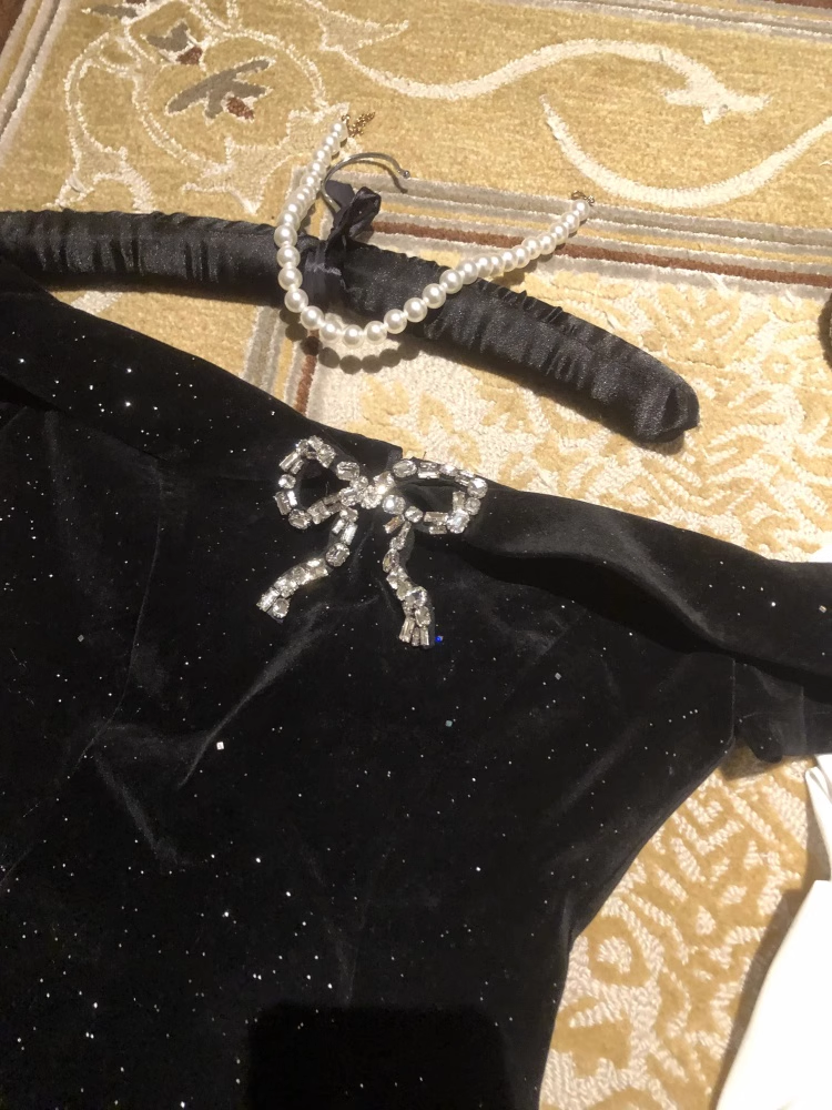 Black Off The Shoulder Velvet Short Party Dress Birthday Dress S212