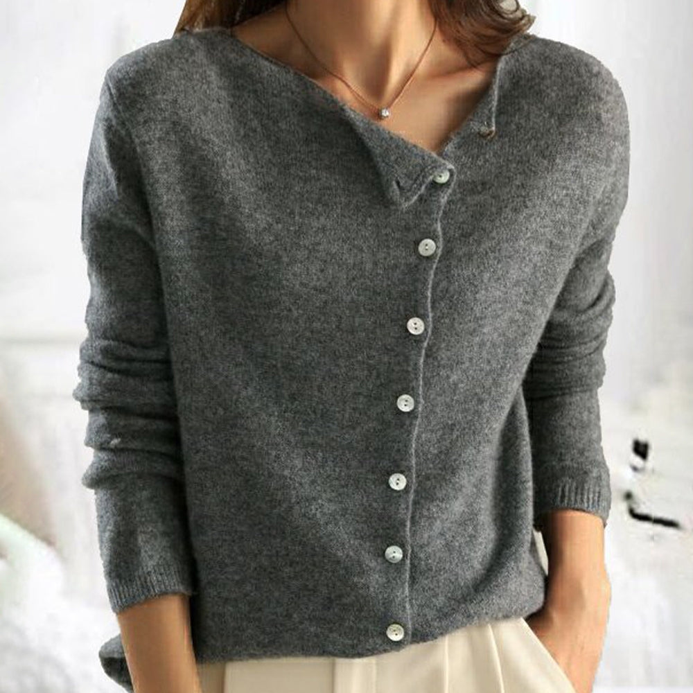 Asymmetric Button Front Long Sleeve Knit Cardigan