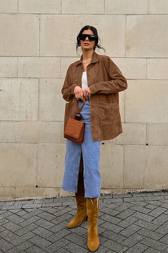 Russet Suede Notch Collar Coat