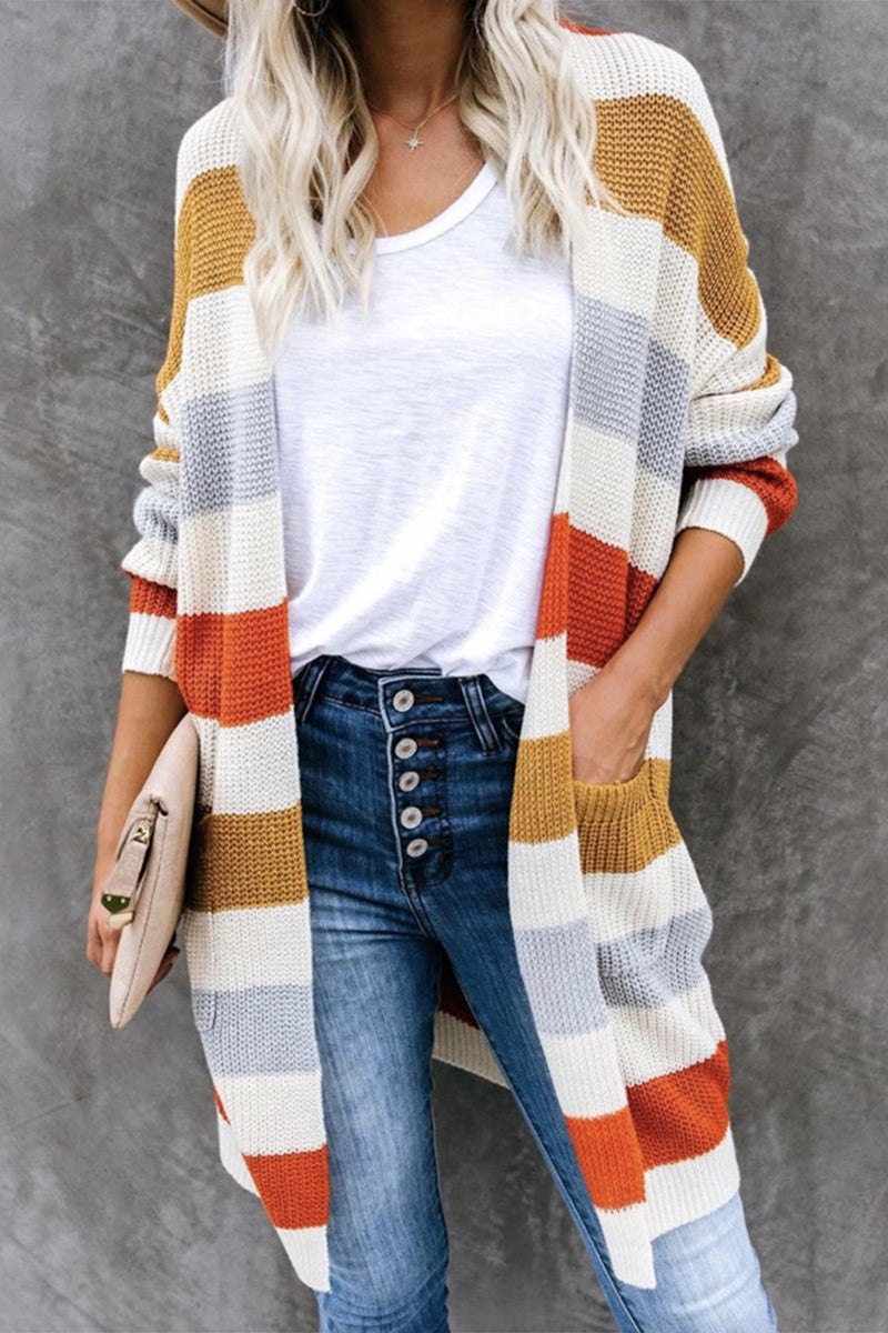 Multicolor Striped Knitted Cardigan - Fashionpara