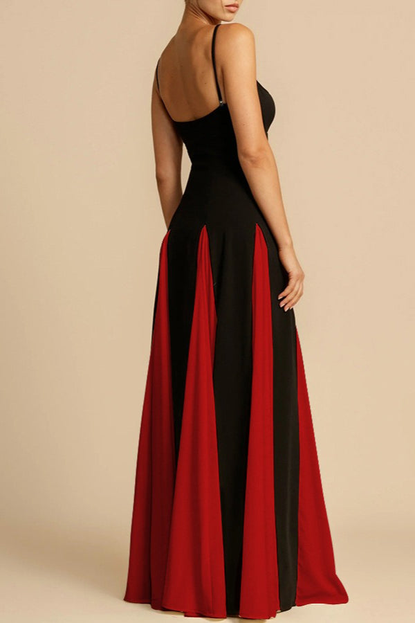 Two-Tone Sweetheart Spaghetti Strap A-Line Maxi Gown