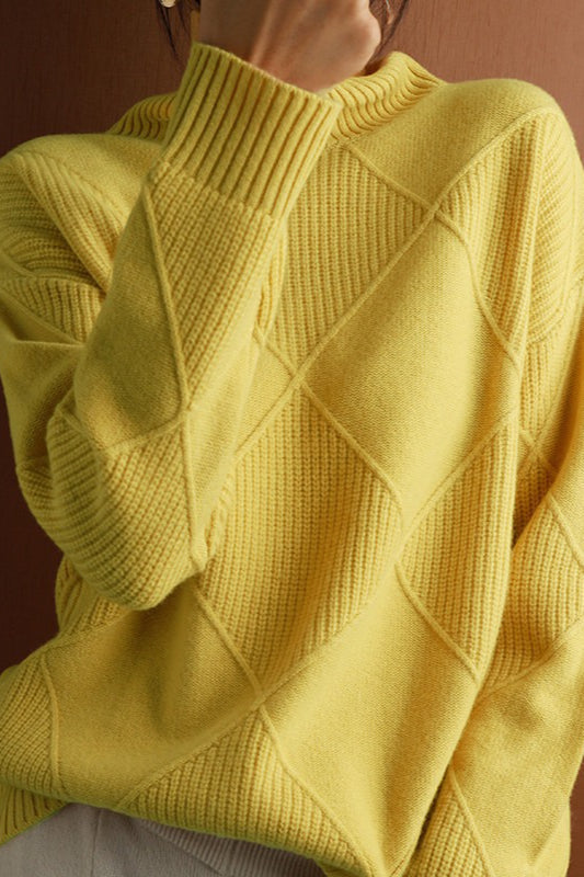 PrincessAce Diamond Pattern Turtleneck Long-Sleeve Sweater