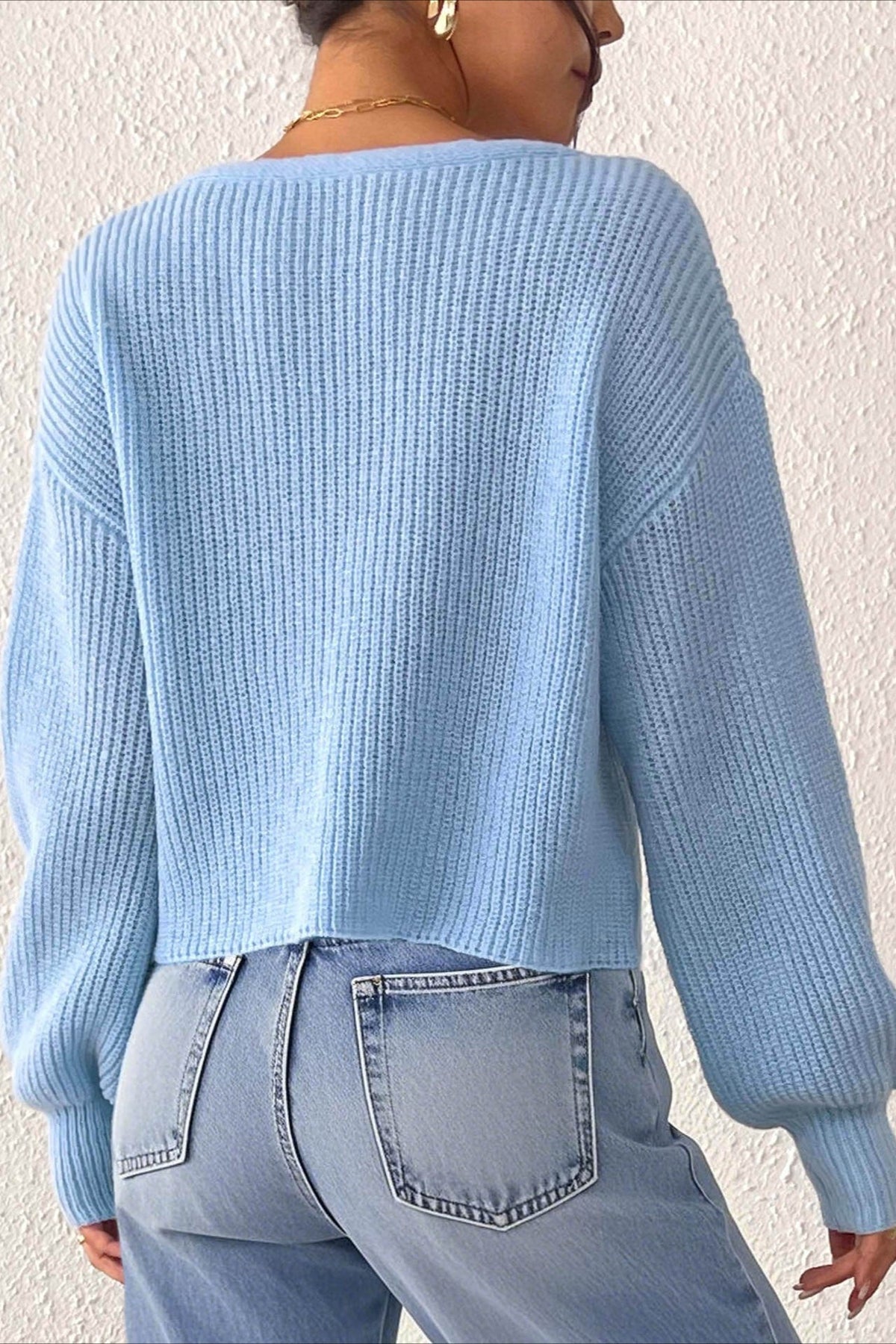Button Front Crochet Knit Crop Sweater 43