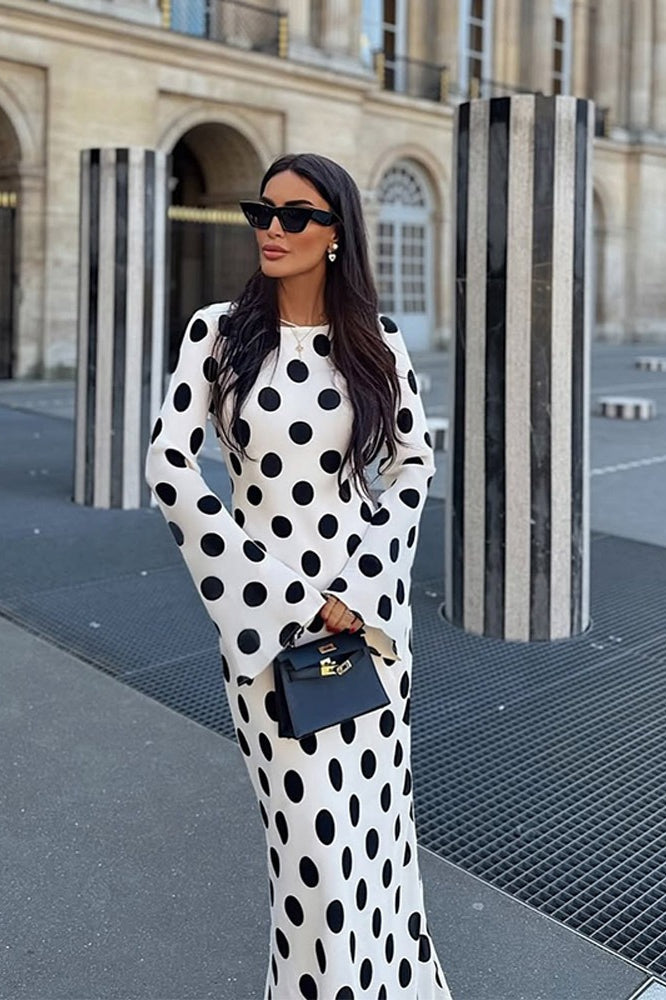 Polka Dot Long Sleeve Mermaid Maxi Dress