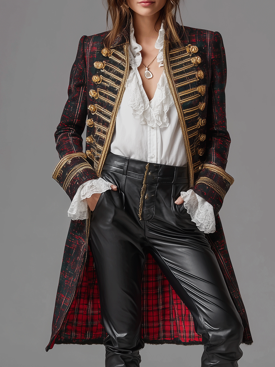 Vintage Baroque British Officer Style Gold Trim Coat - Fashionpara