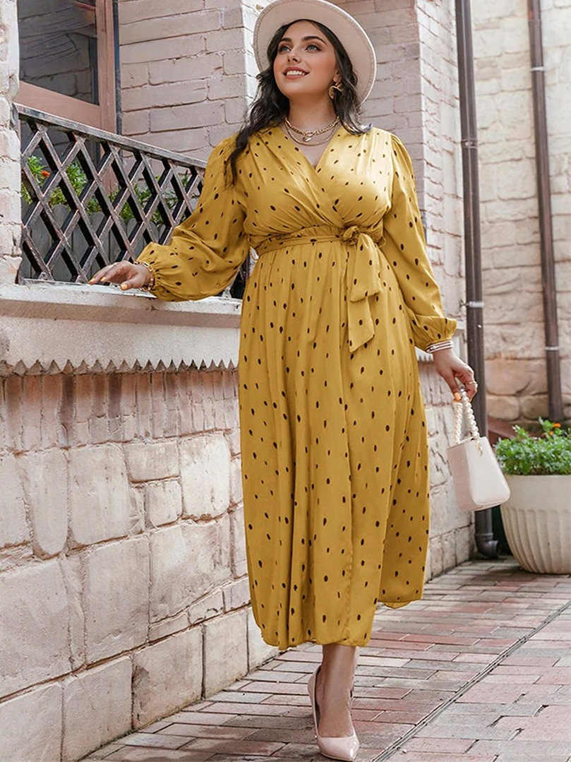 V-neck Long Sleeve Lace Up Long Dresses 6