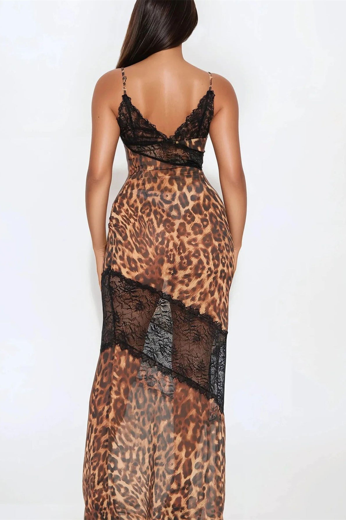 Animal Print Lace Halter Neck Maxi Dress 3