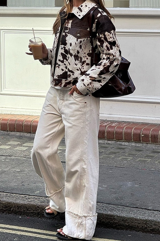 Chic Asymmetrical Print Short Coat for Modern Style Enthusiasts