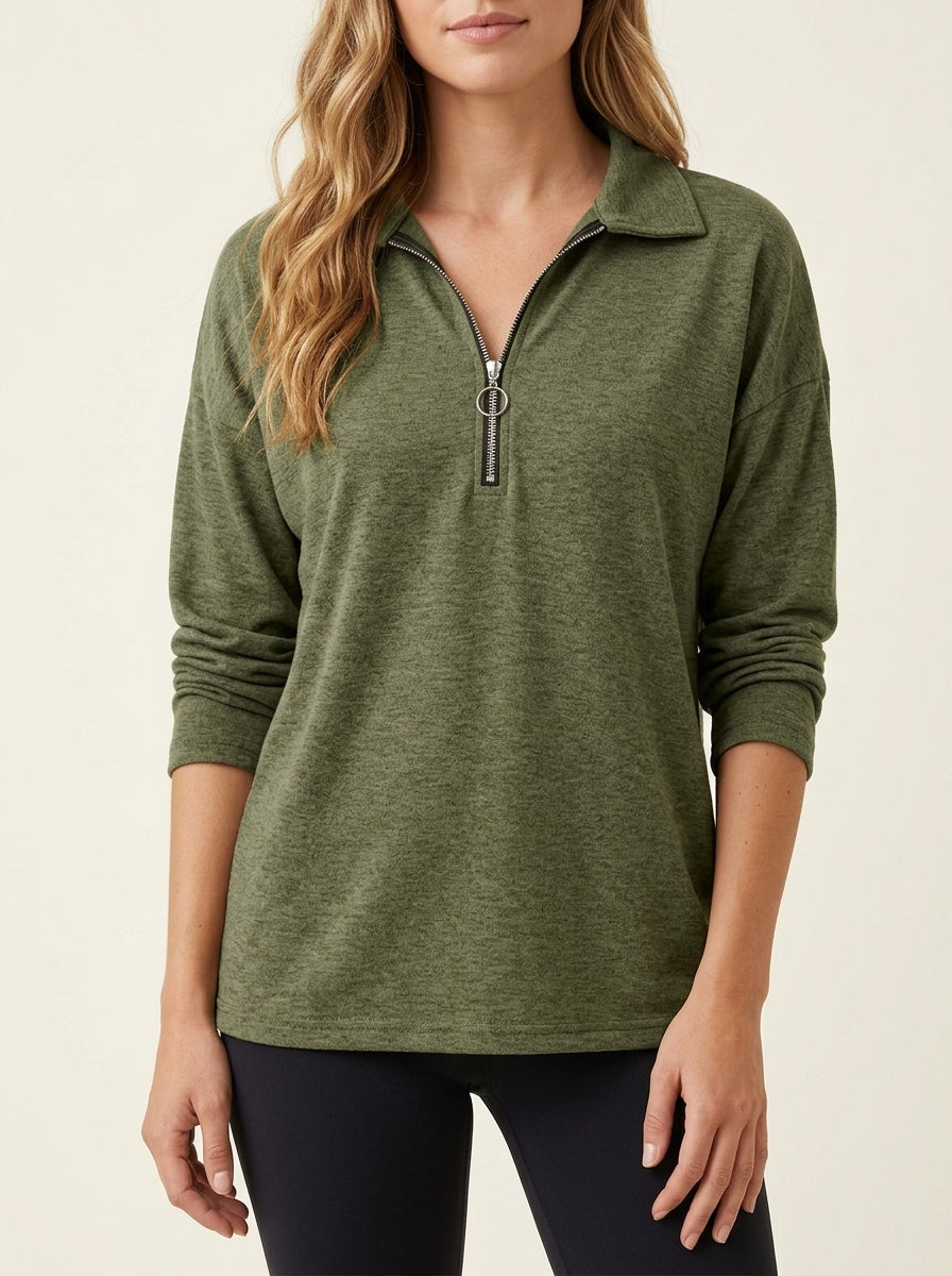 Collared Quarter Zip Long Sleeve Marled Sweater