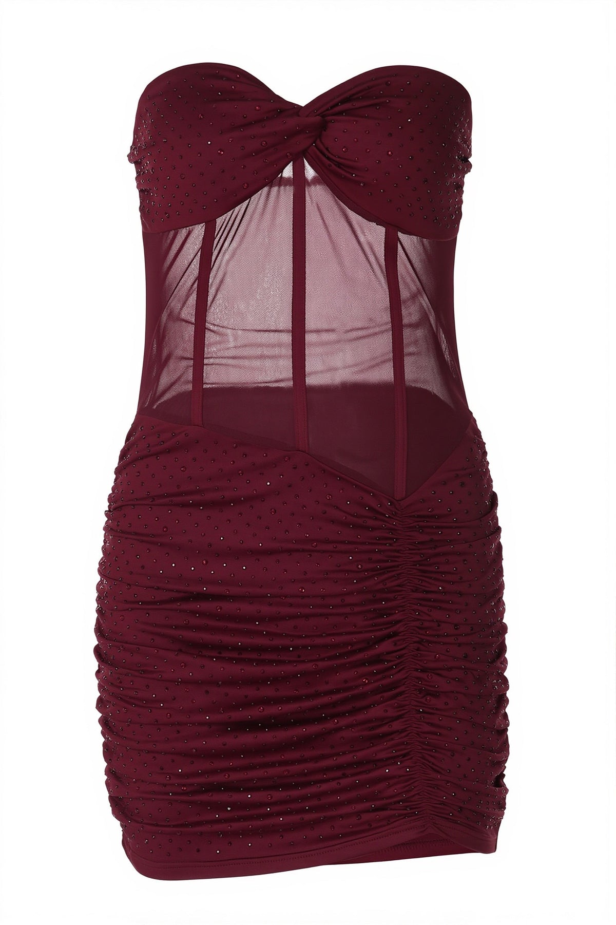 Rhinestone Strapless Mesh Corset Bodycon Mini Dress