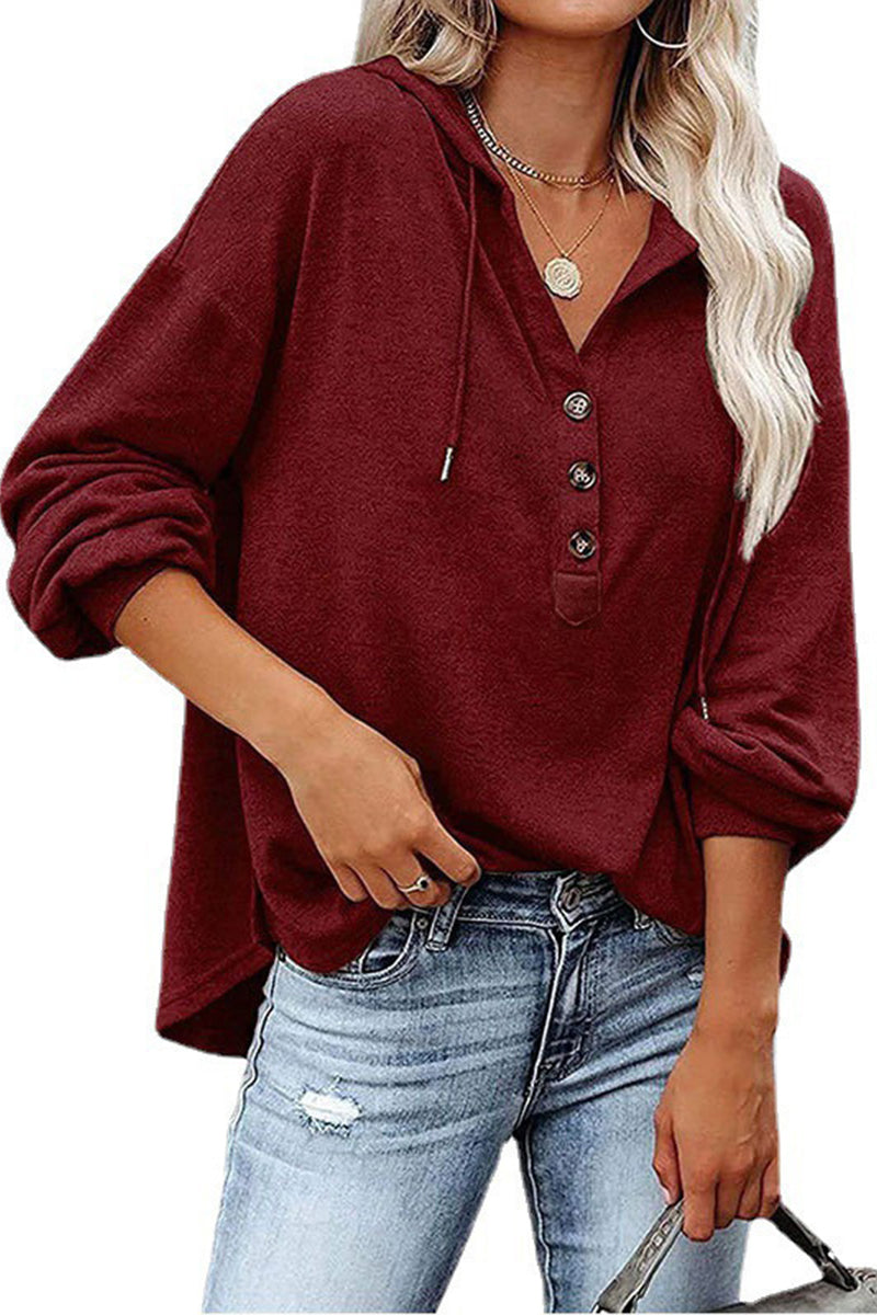 Button Down Drawstring Hoodie - Fashionpara