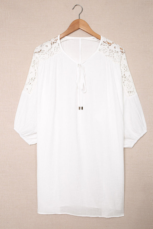 Spliced Lace Three-Quarter Sleeve Cover Up - Fashionpara