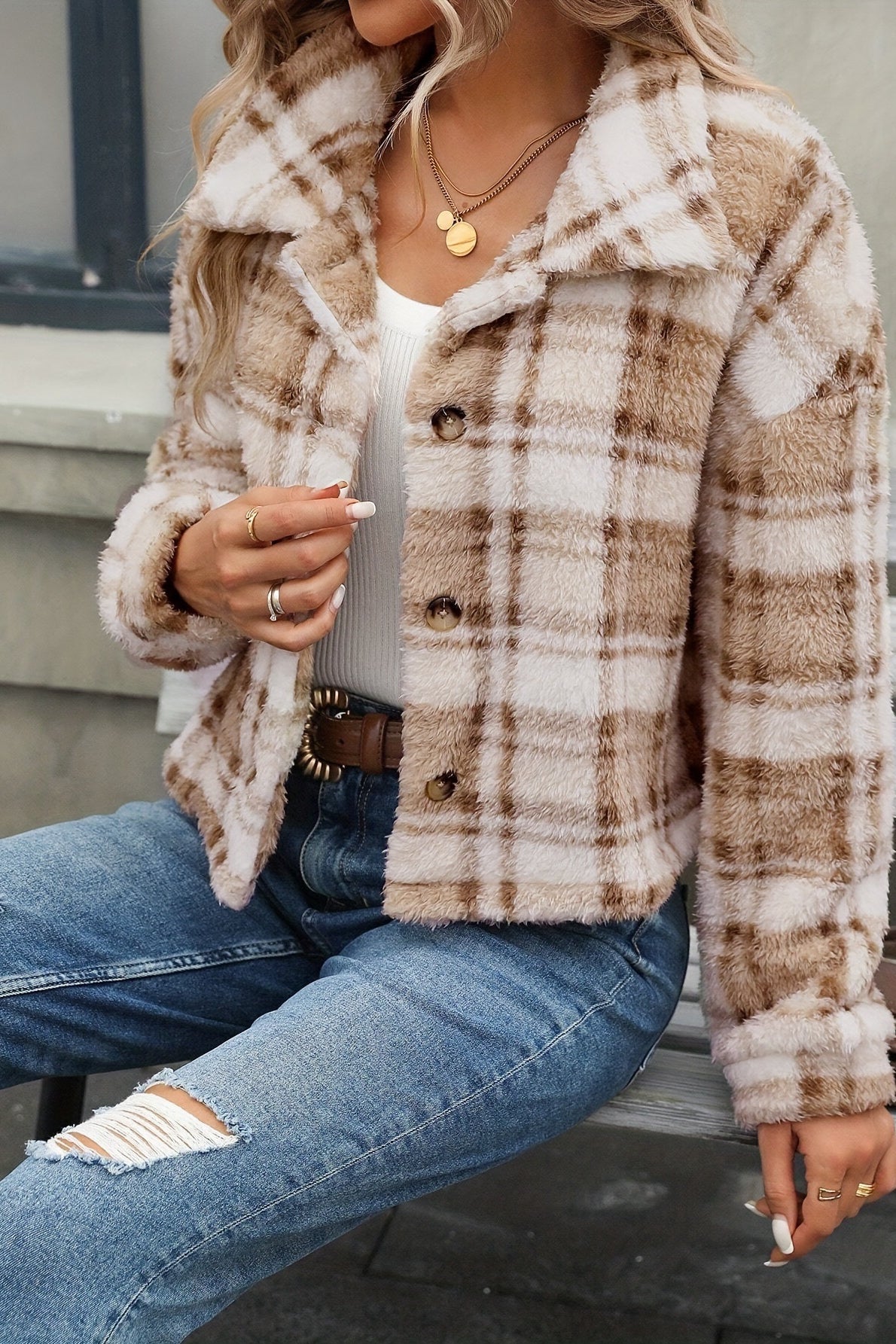 Plush Double-Sided Plaid Cardigan Coat for Cozy Elegance