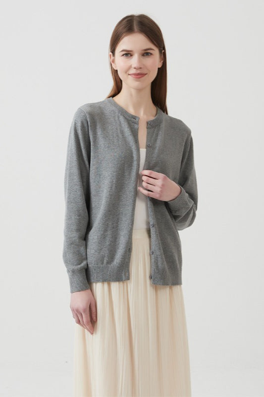Lightweight Cotton Crew-Neck Cardigan for Effortless Style