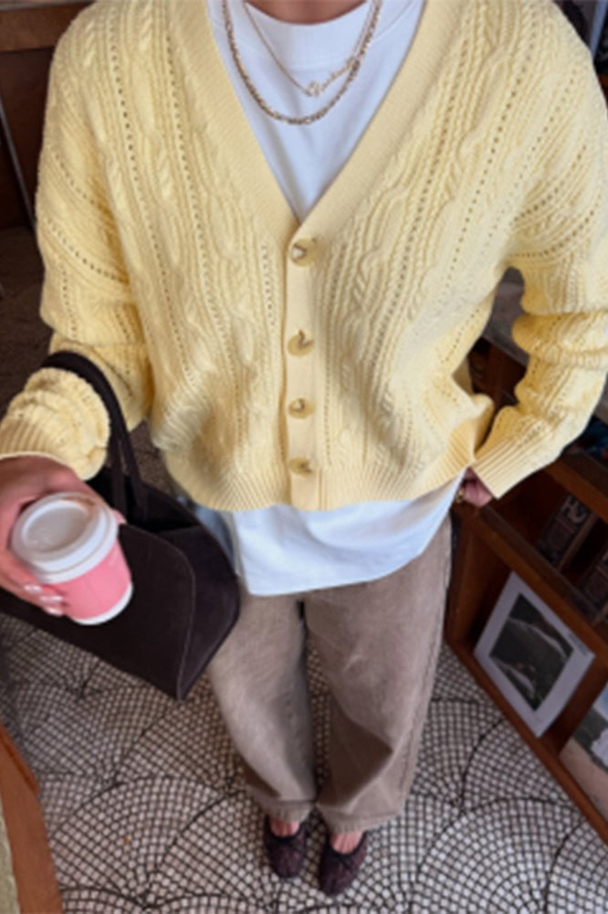 Elegant V-Neck Button Knit Cardigan for All-Day Comfort