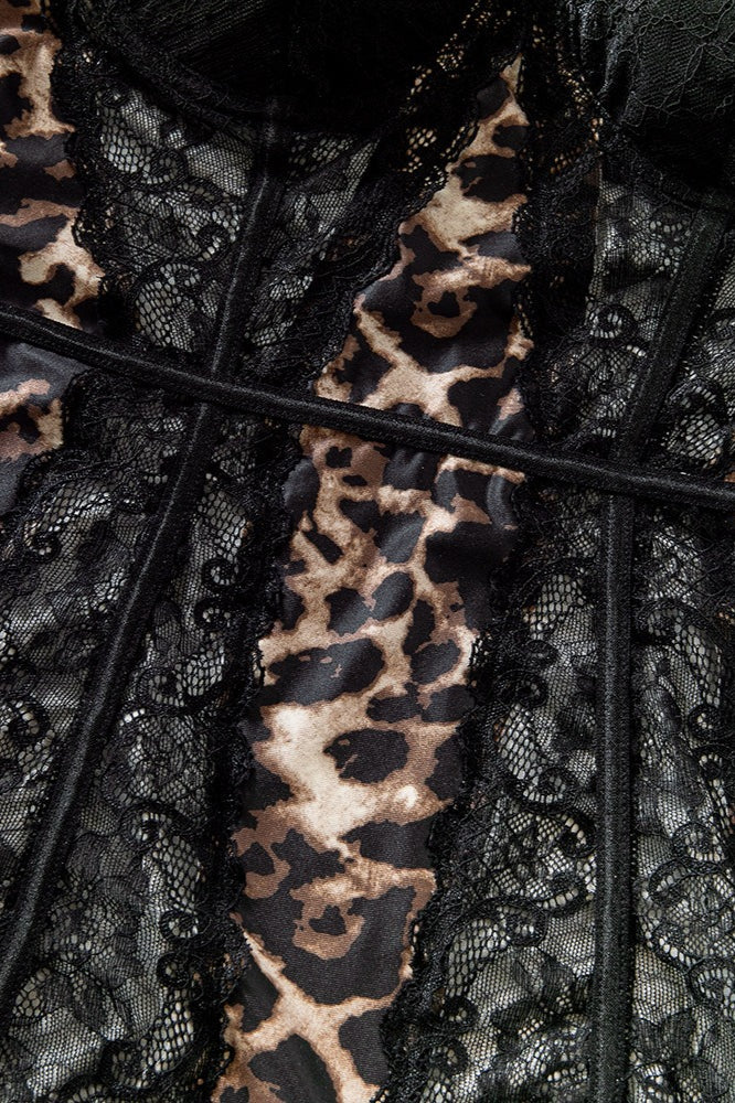 Leopard Lace Patchwork Underwire Mini Dress