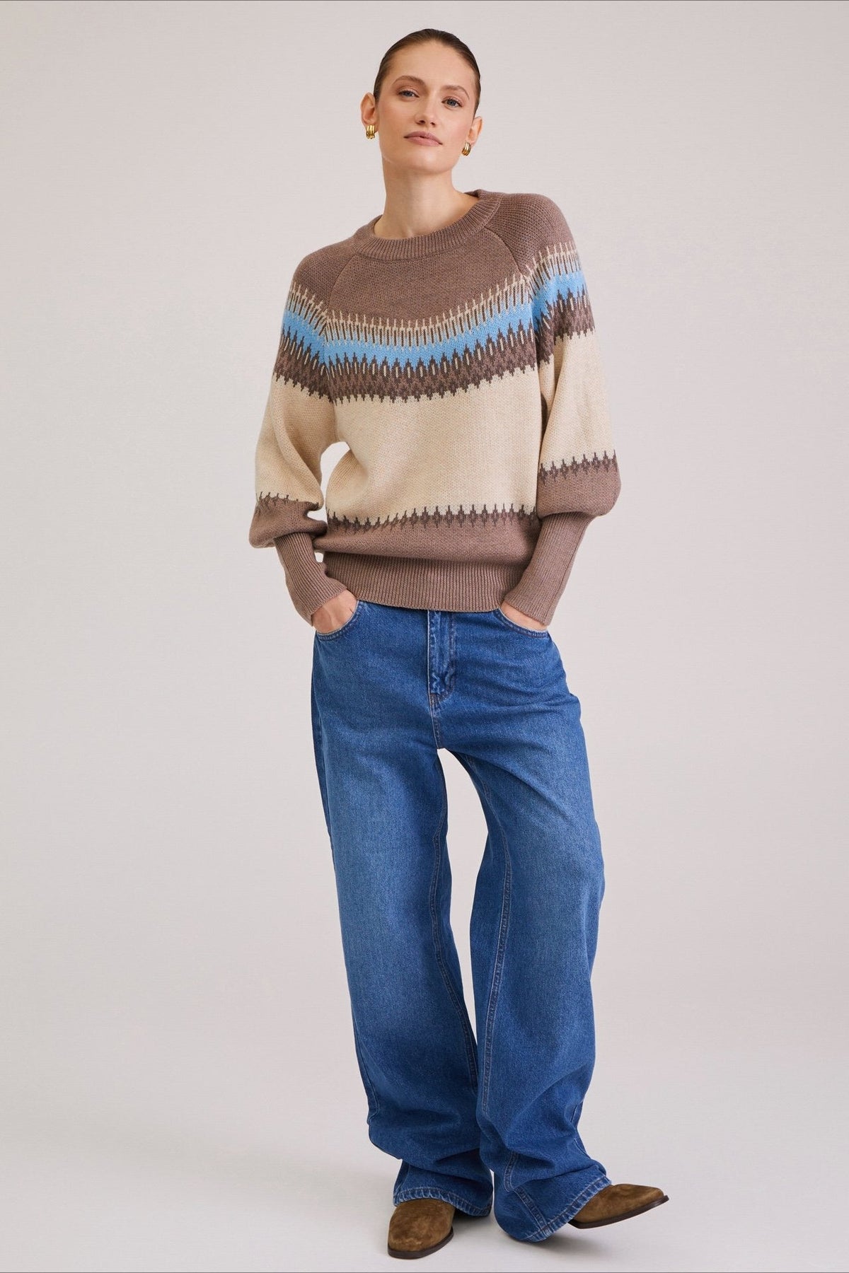 Patchwork Crew Neck Knit Sweater