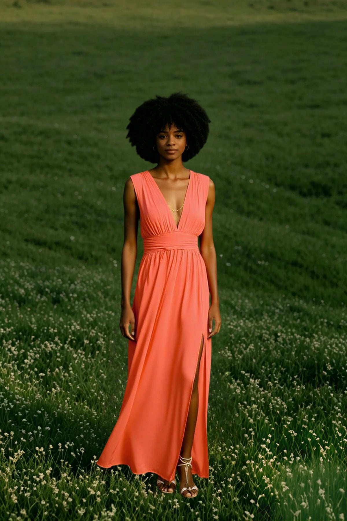 Chiffon Deep V-Neck Sleeveless Slit Maxi Dress