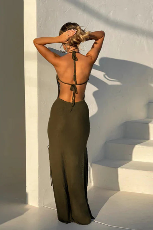 Elegant Sexy Knit Backless Tie-Up Bodycon Party Dress - Fashionpara