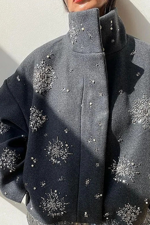 Vintage Rhinestone Turtleneck Loose Coat