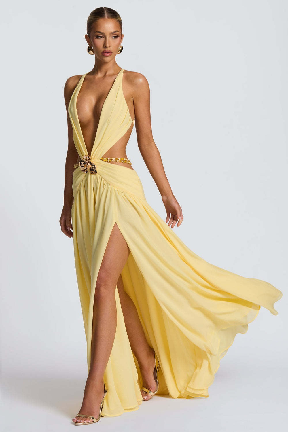 Plunge V-Neck Halter Neck High Slit Chiffon Maxi Gown 6