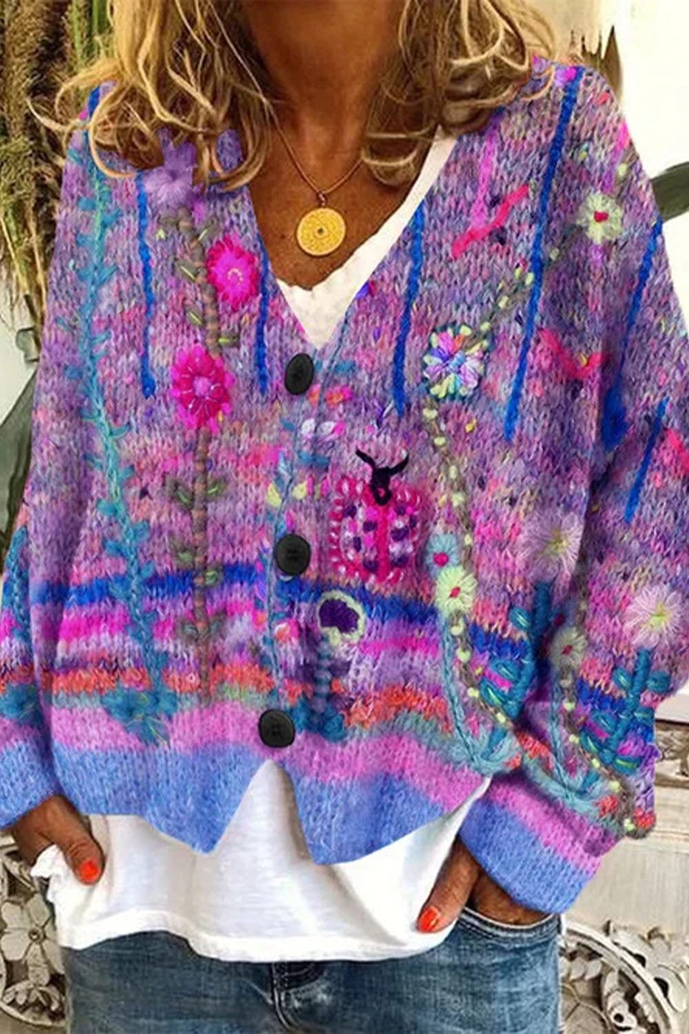 Women's cardigan 3D fashion rainbow print fashion casual sweater cape coat - Fashionpara