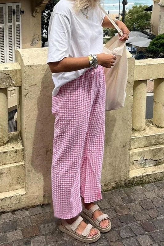 Gingham Print Elastic Waist Drawstring Lounge Pant