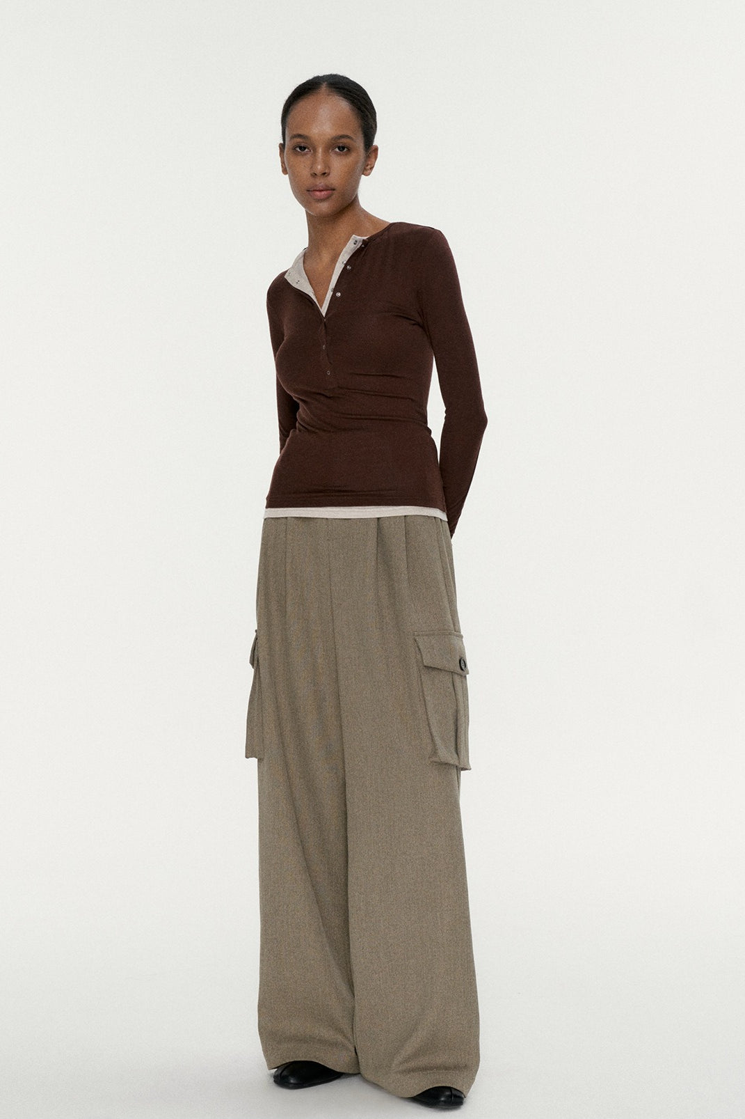 Henley Neck Two-in-One Knit Top