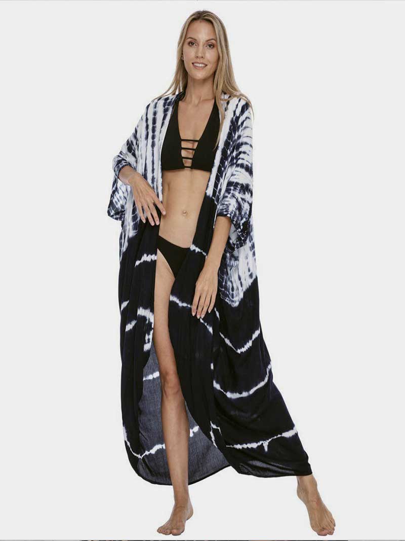 Tie-Dye Print Different Colors Rayon Long Length Gown Kimono Duster Robe - Fashionpara