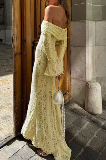 Off Shoulder Ruched Lace Flare Sleeve Bodycon Dress - View 6