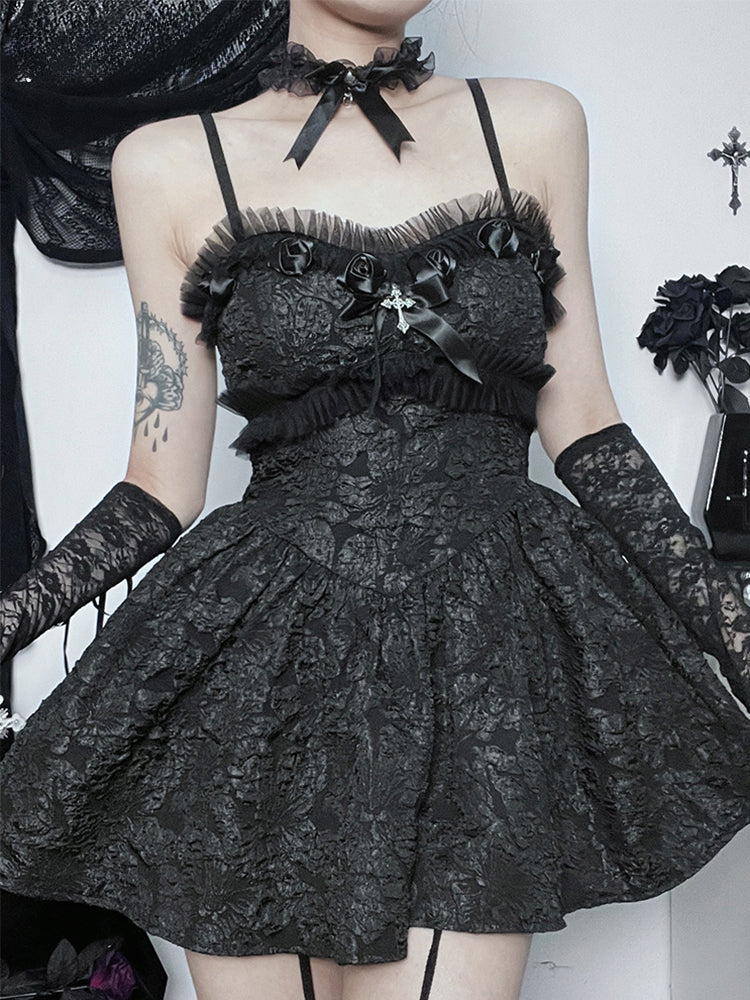 Jacquard Sweetheart Rosette Fit & Flare Mini Dress