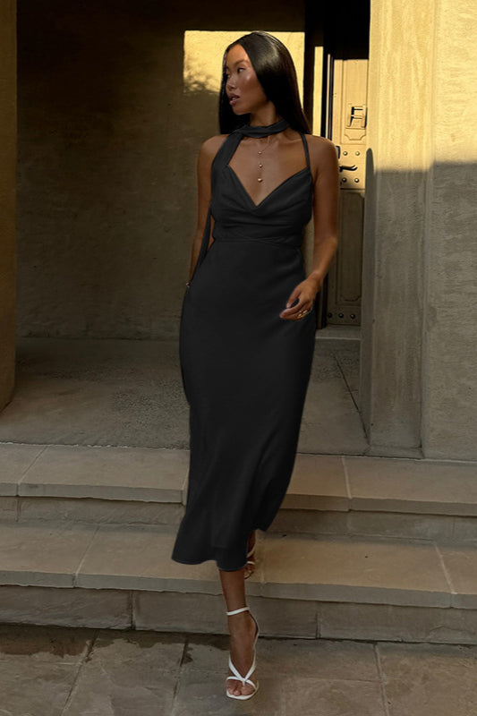 Fashionable Satin Tie Cami Bodycon Party Dress
