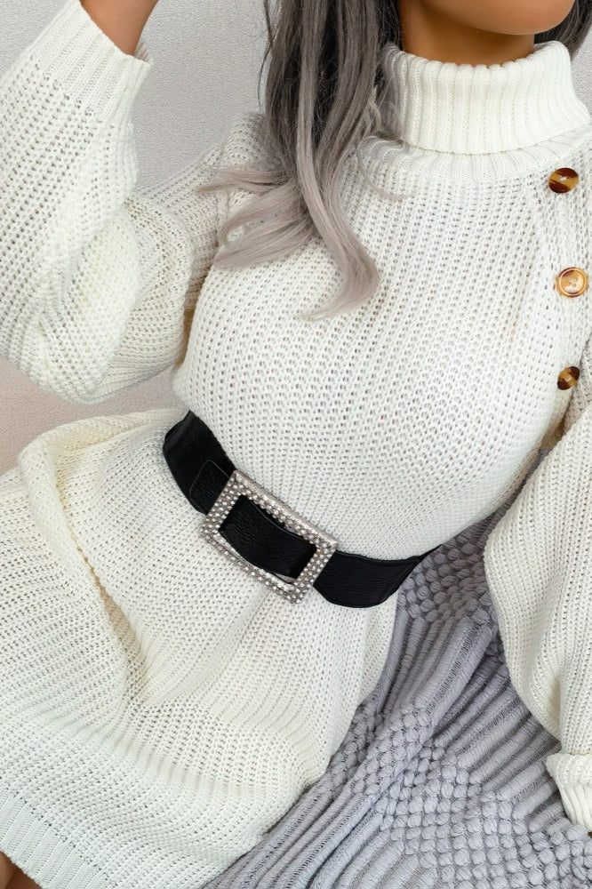 Long Sleeve Button Knit Sweater Dress 8