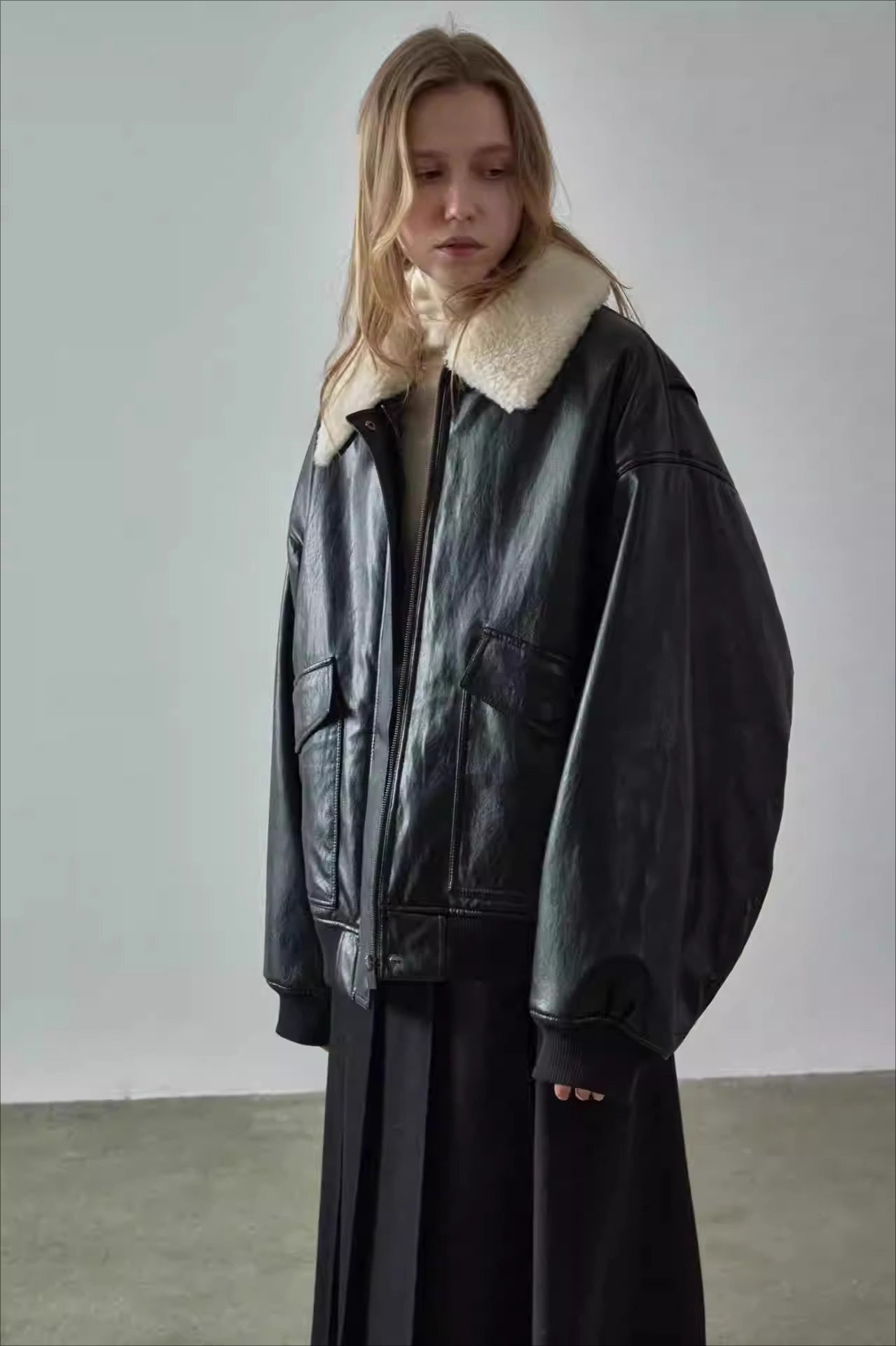 Spring Oversized Faux Leather Coat for Chic Layering