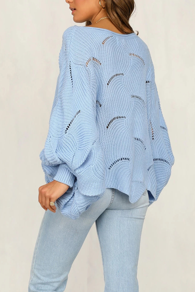 Lantern Sleeve Wide Neck Loose Sweater  Fashionpara