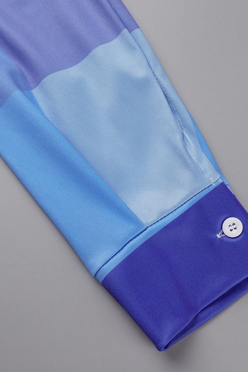 Casual Striped Print Patchwork Buckle Turndown Collar Shirt Dress Dresses Fashionpara