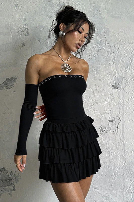 Vintage Long Sleeve Off Shoulder Mini Dress