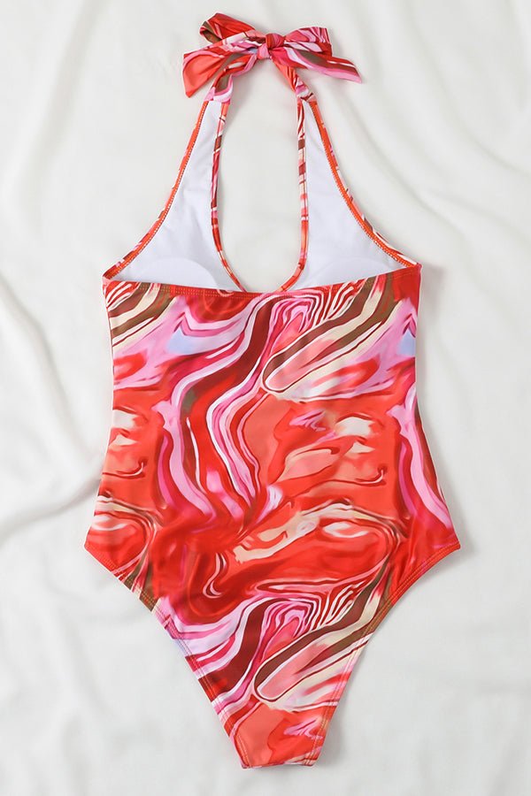 Ripple Print Cutout One Piece Swimsuit - Fashionpara