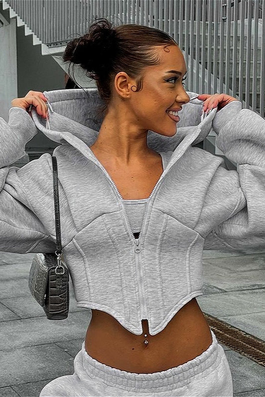 Solid Cinched Uneven Short Hoodie 2